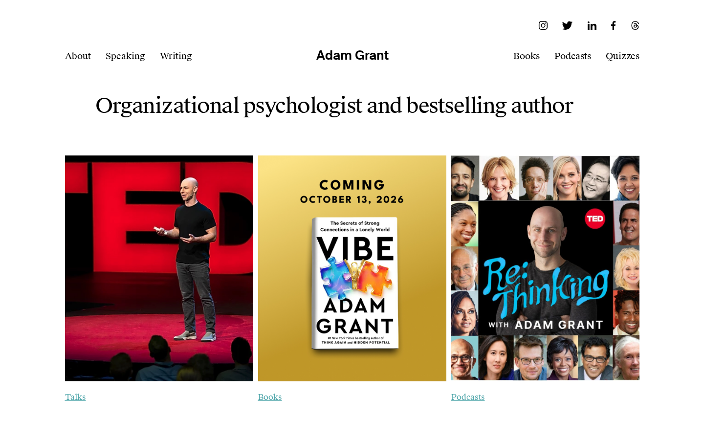Adam Grant homepage, desktop