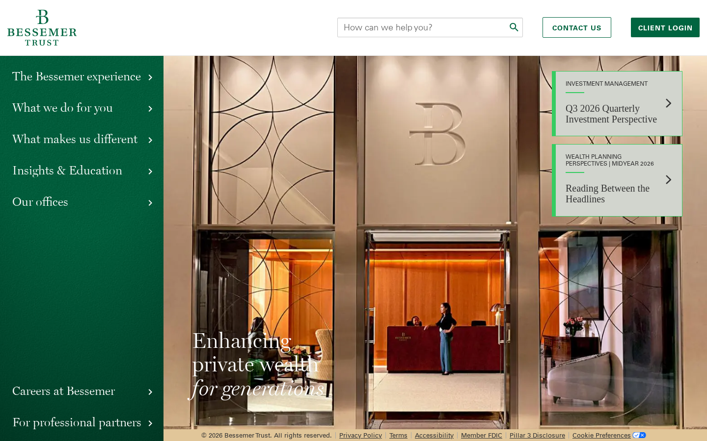 Bessemer Trust homepage, desktop