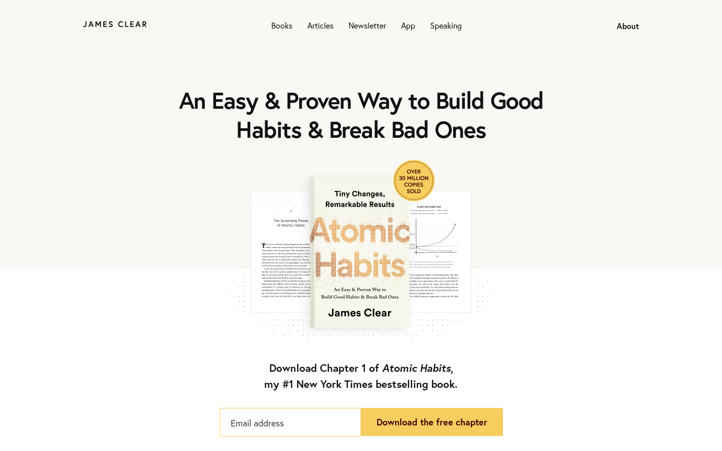 James Clear homepage, desktop