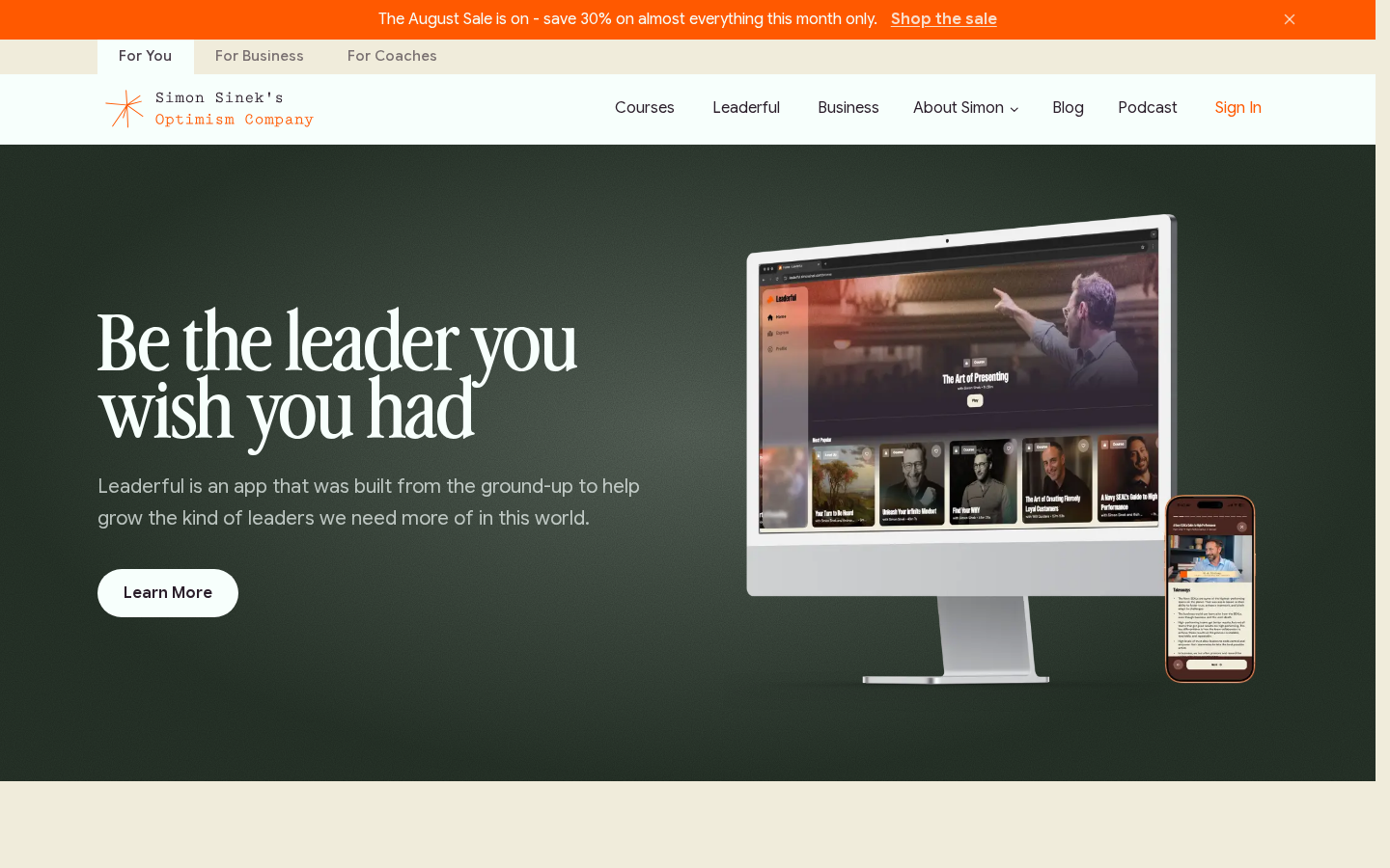 Simon Sinek homepage, desktop