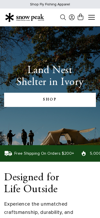 Snow Peak homepage, phone